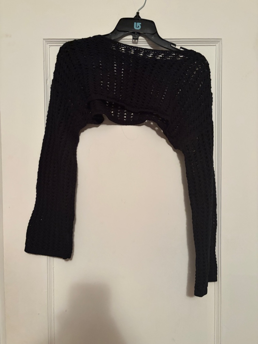 Women's Black Cropped Open-Knit Shrug - Versatile Layering Bolero, Sz. S